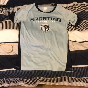 Kids sporting Kansas City soccer jersey size large